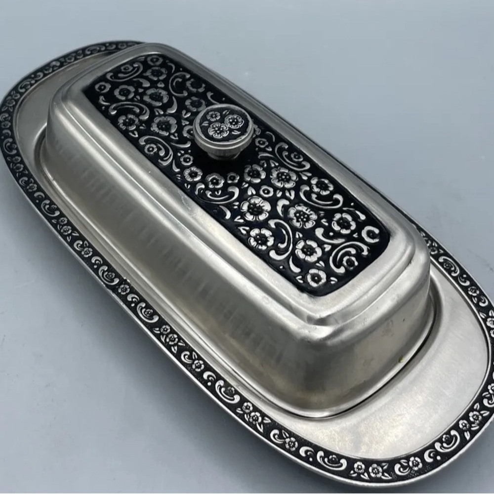 Vintage Oneida Mediterranea Floral 1960s Butter Dish